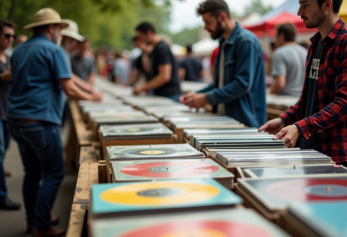 Vinili in esposizione alla mostra mercato di Daste