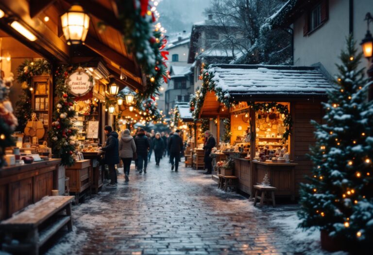 Mercatini di Natale in Bergamasca con luci e decorazioni