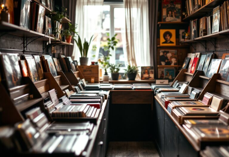 Interno di Flamingo Records a Genova con dischi in vinile