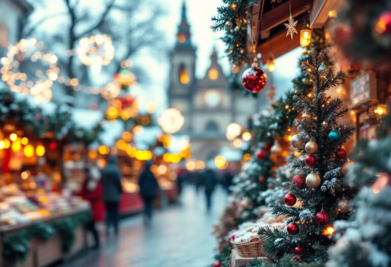 Mercatini di Natale in Italia con decorazioni festive