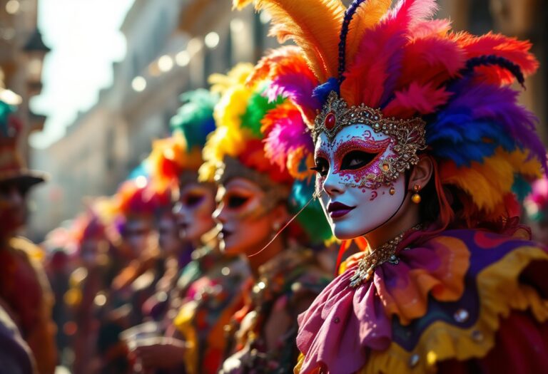 Festa di Carnevale a Bergamo con maschere colorate