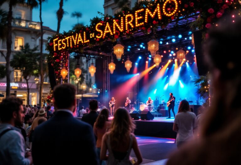 Immagine del festival di Sanremo con artisti sul palco