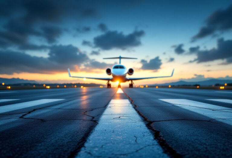 Jet privato in volo sopra un paesaggio naturale