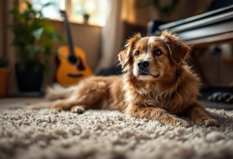 Cane rilassato mentre ascolta musica calmante